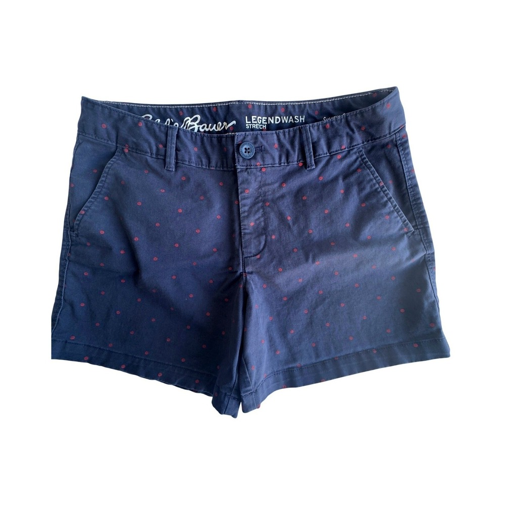 Eddie Bauer Legendwash Stretch Navy Red Polka Dot Shorts Womens 6 Slightly Curvy